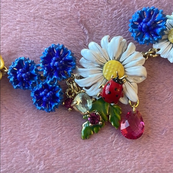 LES NEREIDES Blue and Yellow Floral Necklace with Crocheted Flowers - Picture 3 of 8